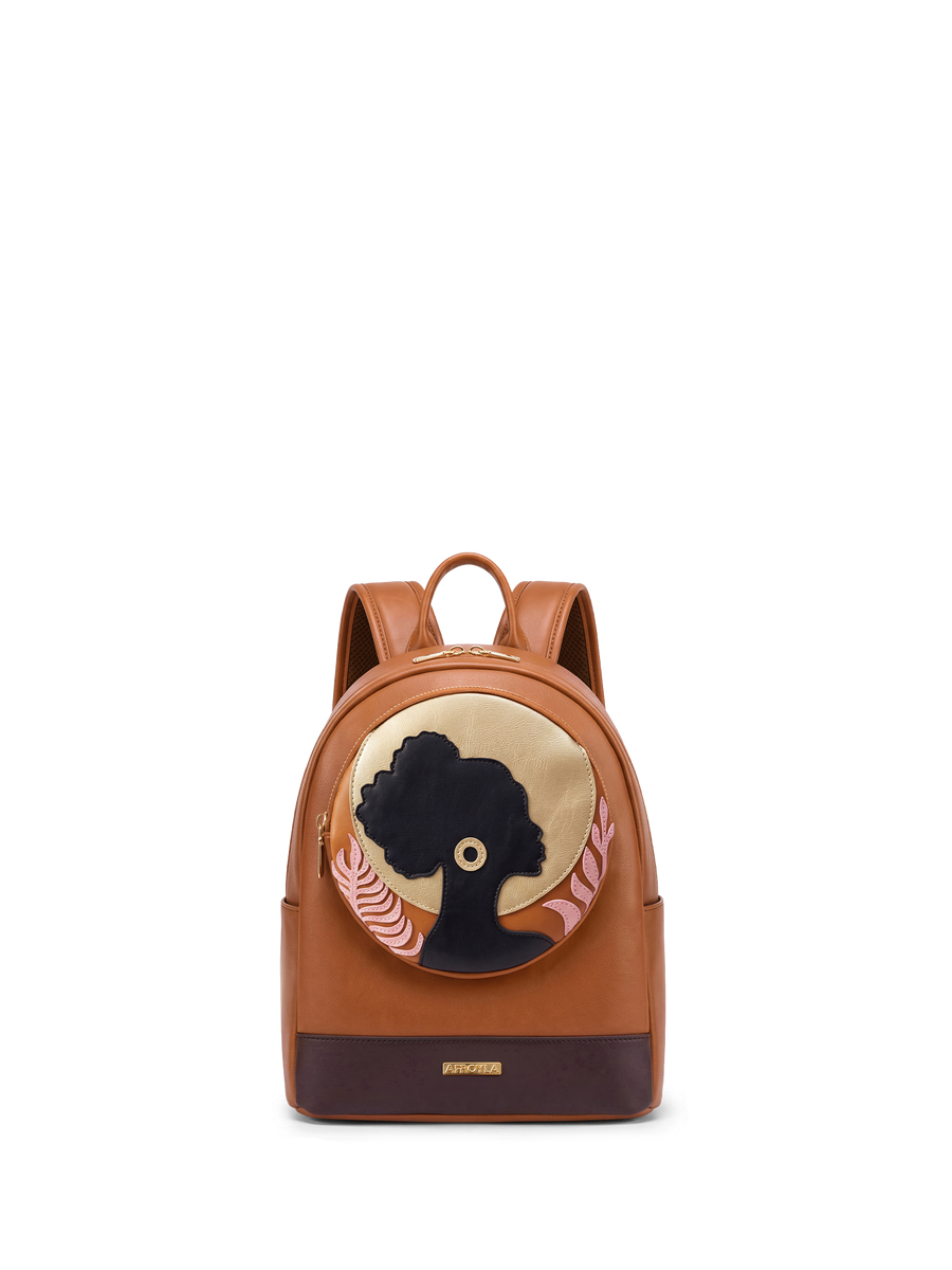 "Zahara" Brown Applique Leather Backpack