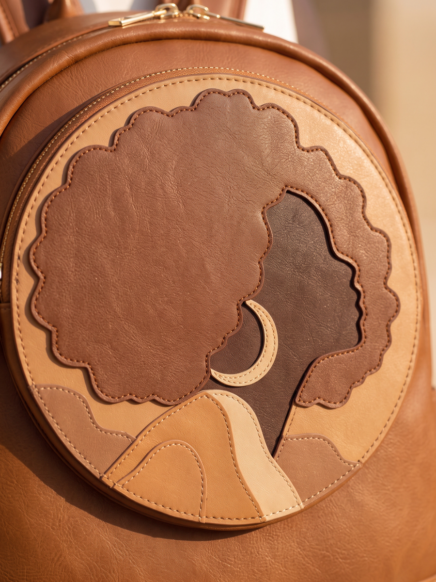 "Kamaria" Brown Applique Leather Backpack