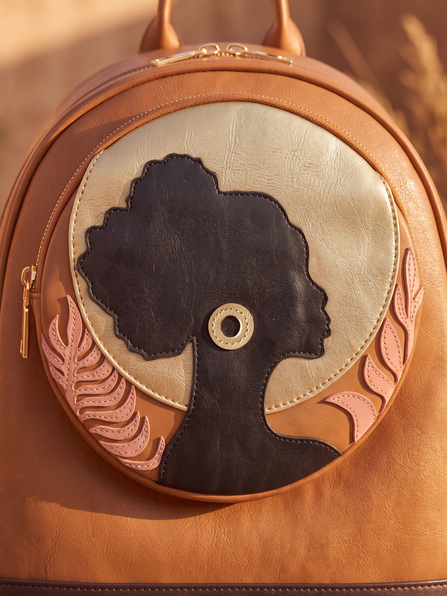 "Zahara" Brown Applique Leather Backpack