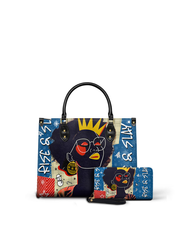 "Aina" Blueberry Snow Leather Handbag Matching Set