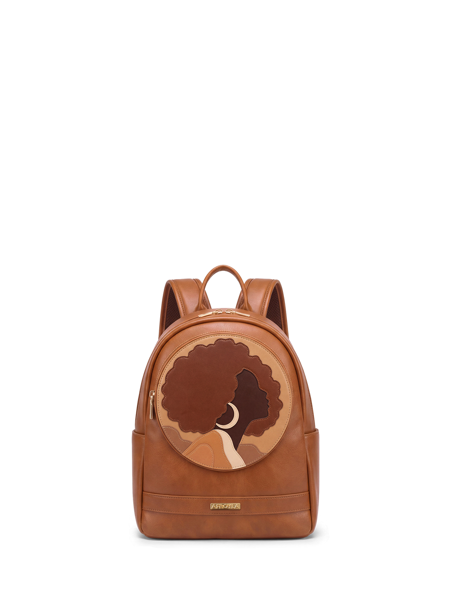 "Kamaria" Brown Applique Leather Backpack
