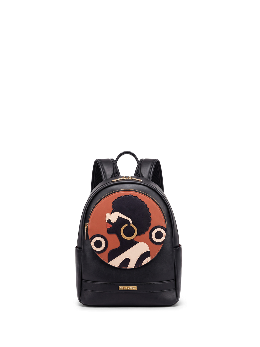 "Nubiya" Black Applique Leather Backpack