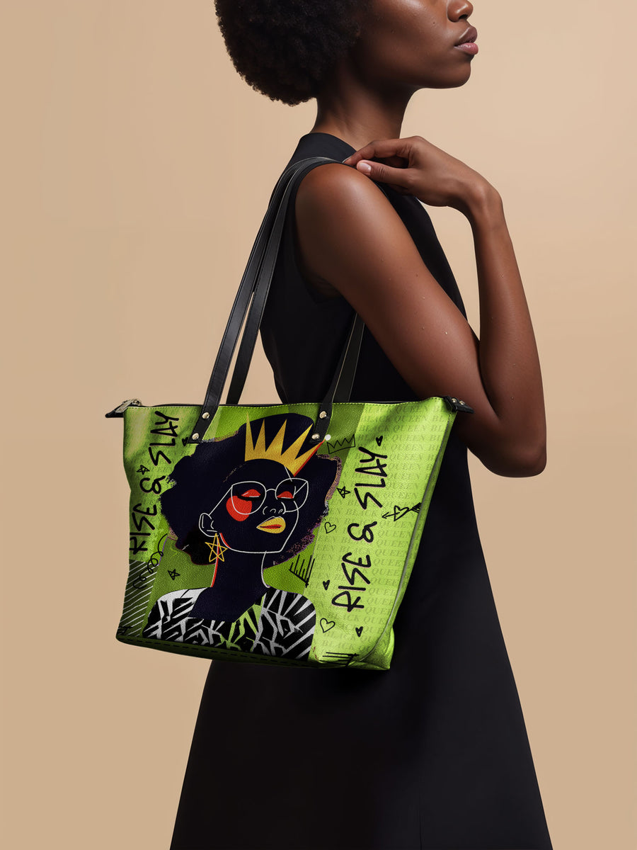 "Aina" Lime Pop Leather Tote Bag