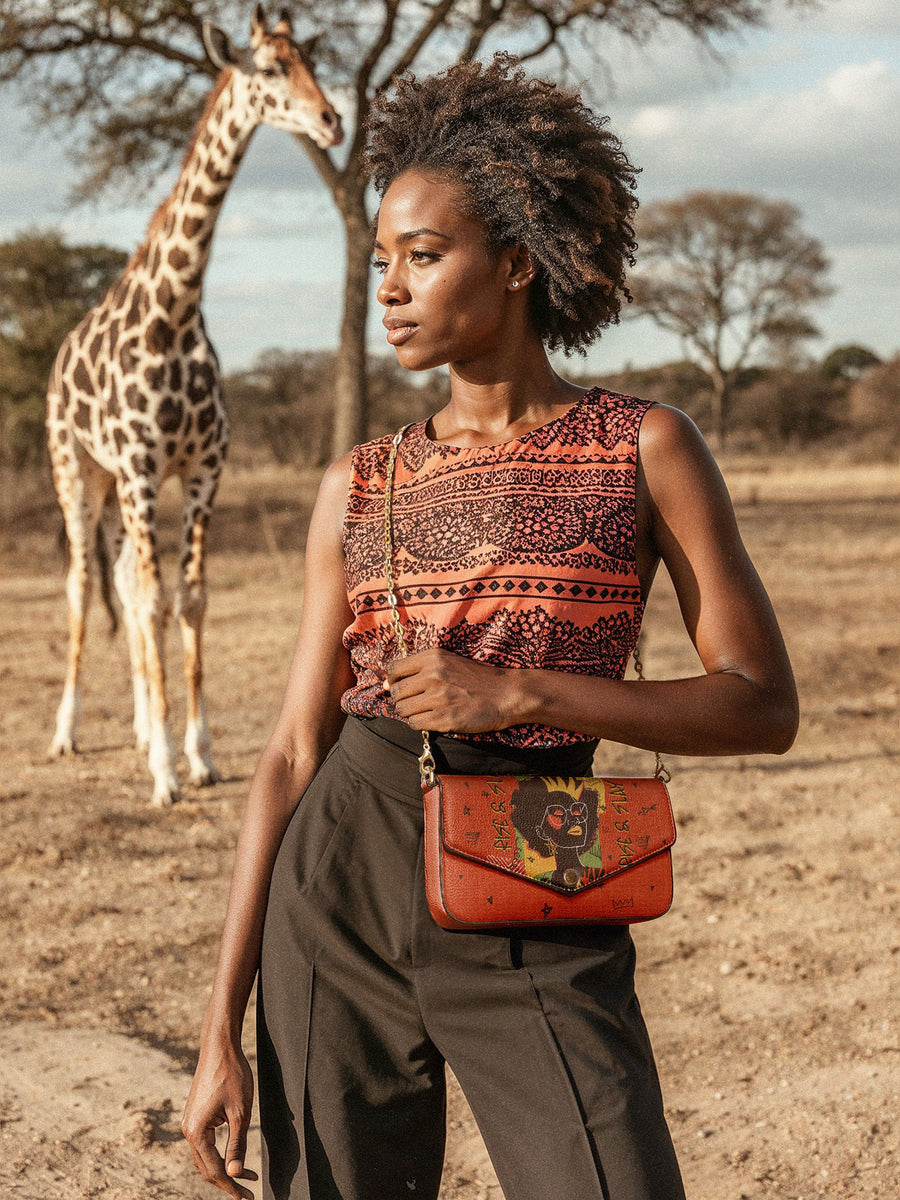 "Aina" Flame Red Envelope Chain Crossbody Bag