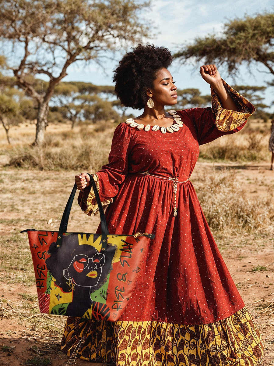 "Aina" Flame Red Leather Tote Bag Matching Set - DD DEAL