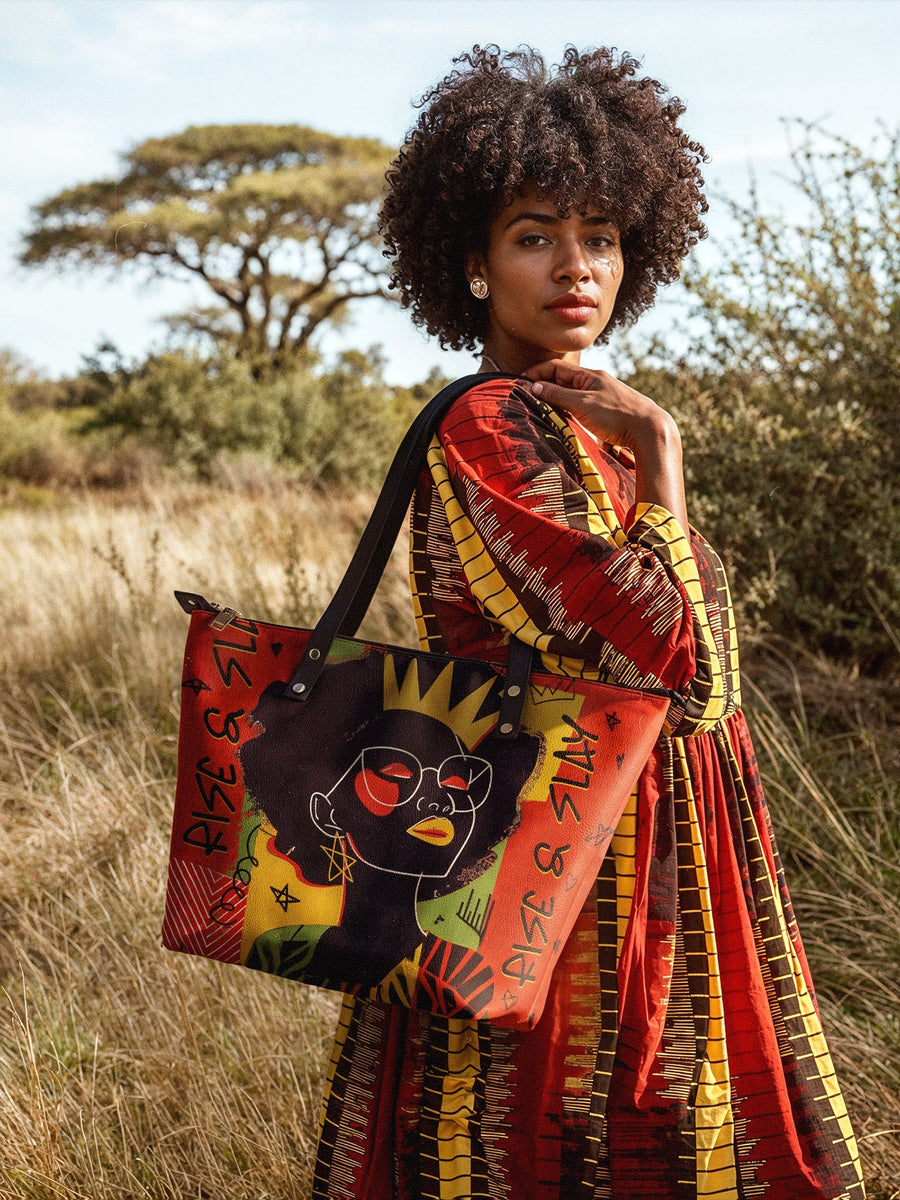 "Aina" Flame Red Leather Tote Bag - DD DEAL