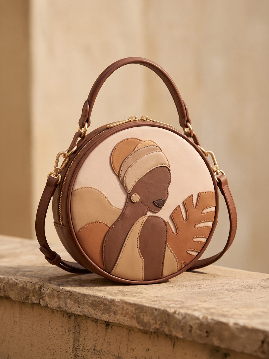 "Amani" Applique Circle Crossbody Bag