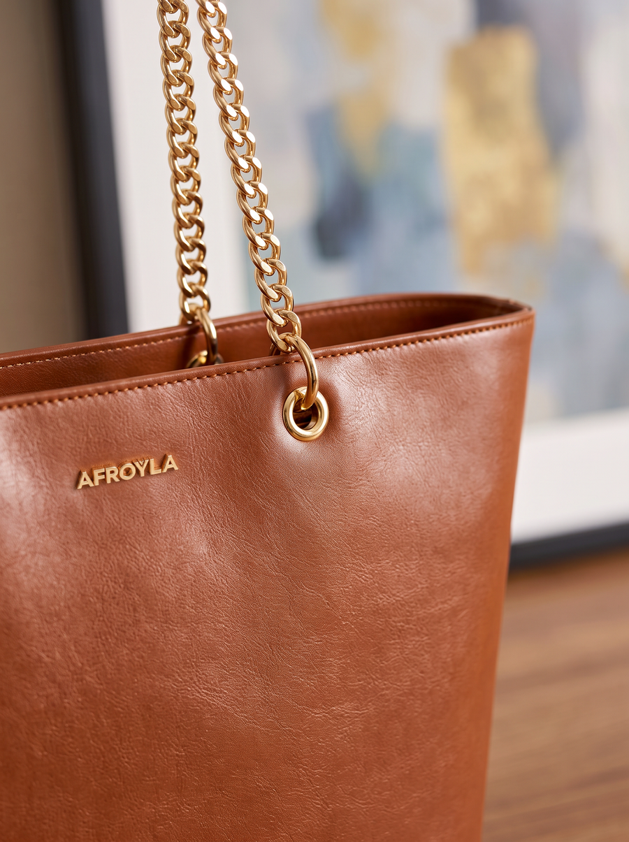 "Safiya" Brown Chain Tote Bag