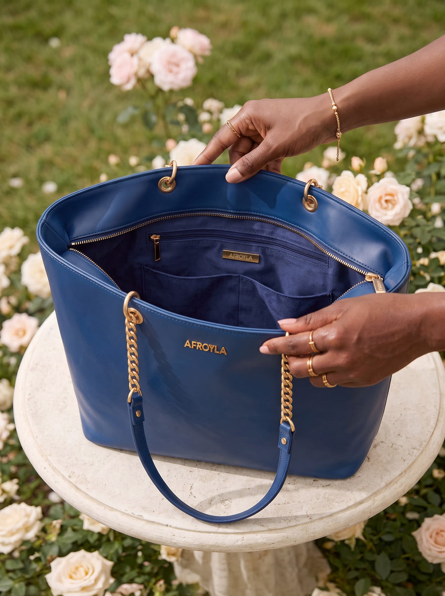 "Safiya" Cobalt Blue Chain Tote Bag