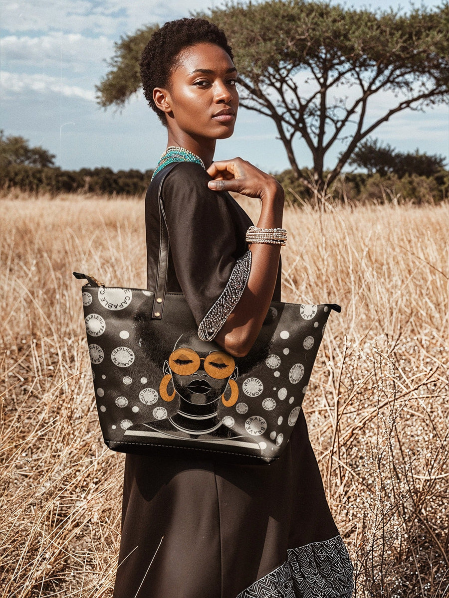 "Fahari" Monochrome Leather Tote Bag Matching Set - DD DEAL