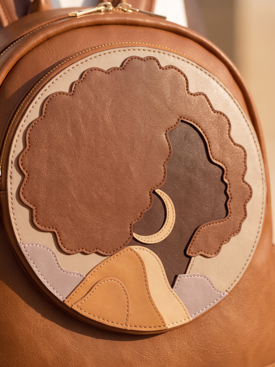 "Kamaria" Brown Applique Leather Backpack