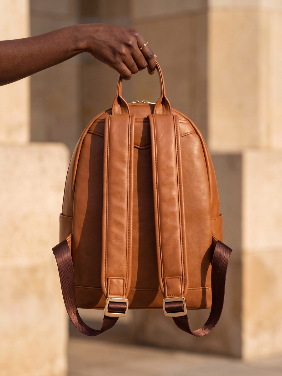 "Kamaria" Brown Applique Leather Backpack