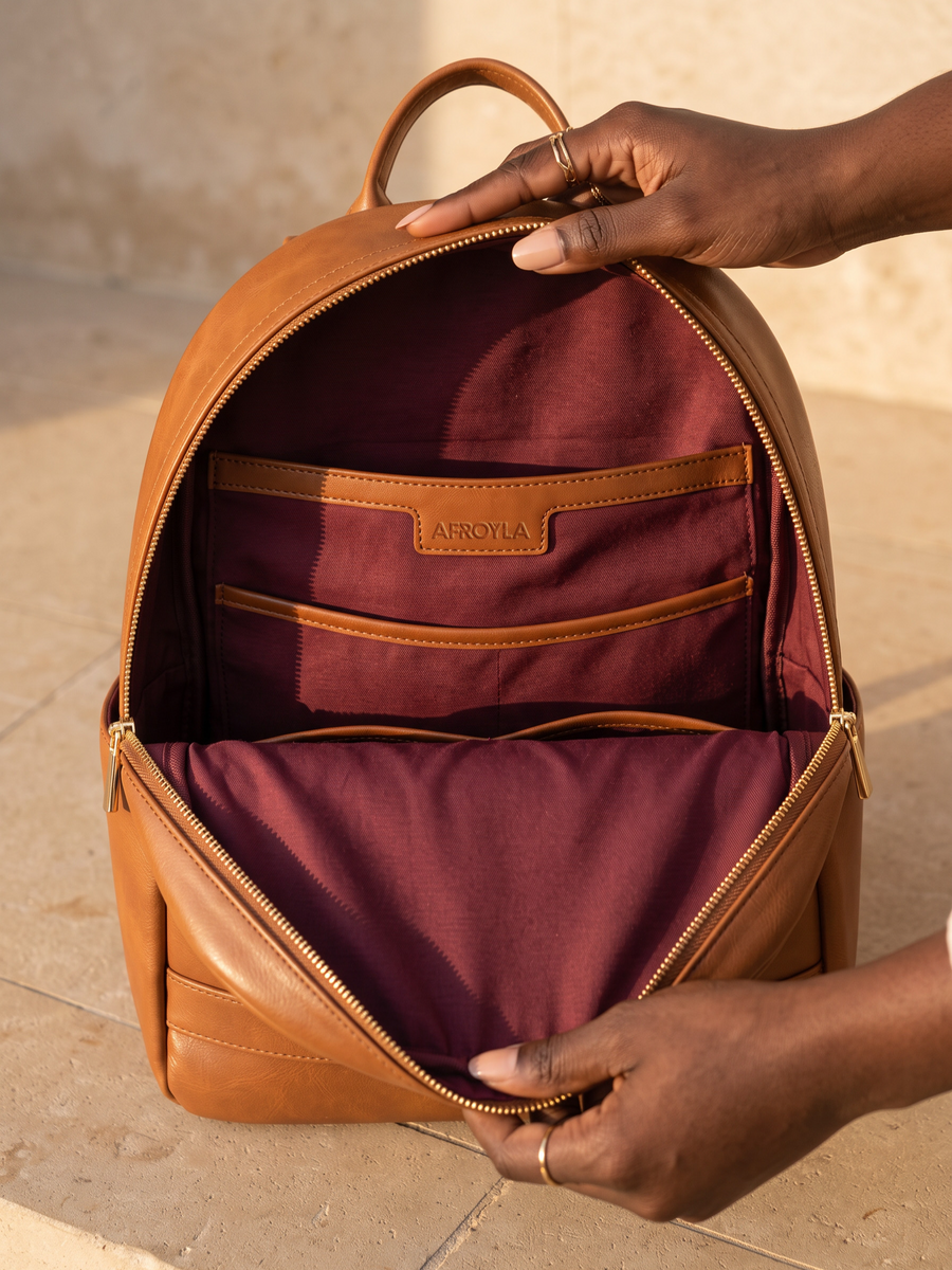 "Kamaria" Brown Applique Leather Backpack