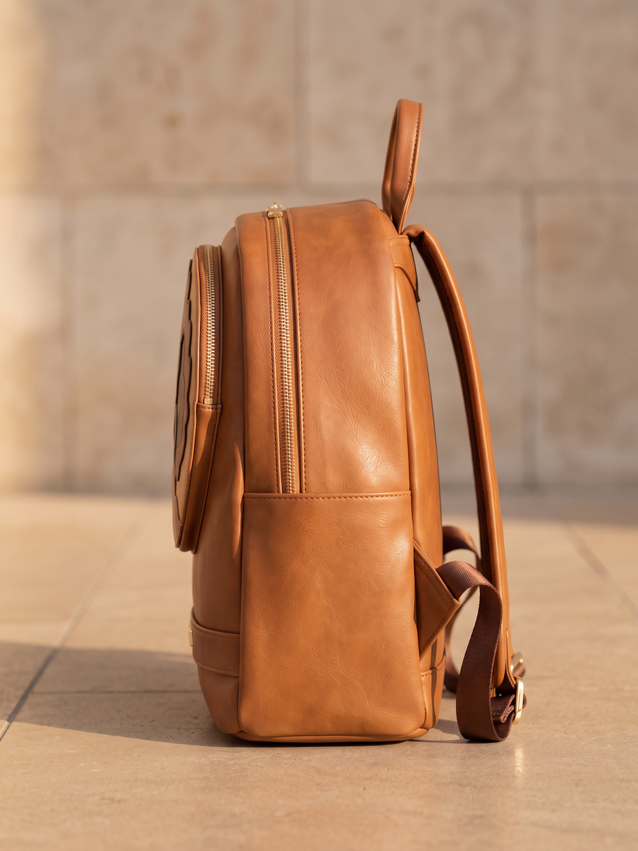 "Kamaria" Brown Applique Leather Backpack