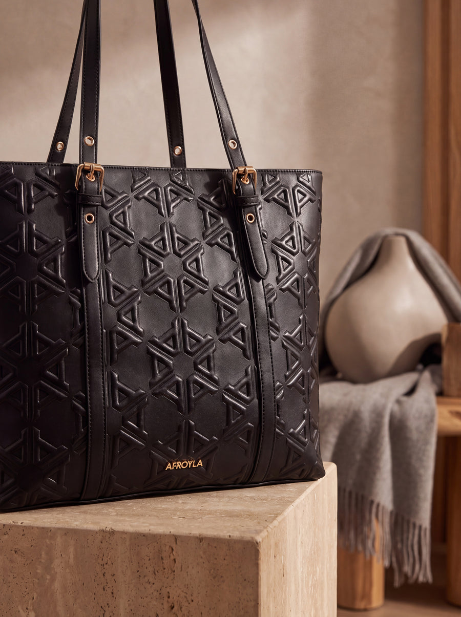 "Kenza" Monogram Leather Tote Bag