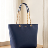 "Safiya" Navy Blue Chain Tote Bag