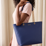 "Safiya" Navy Blue Chain Tote Bag