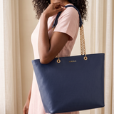 "Safiya" Navy Blue Chain Tote Bag