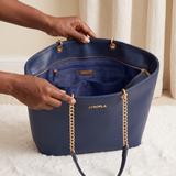 "Safiya" Navy Blue Chain Tote Bag