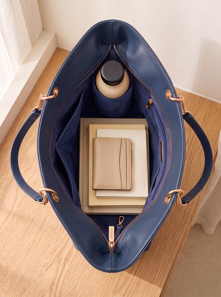 "Safiya" Navy Blue Chain Tote Bag