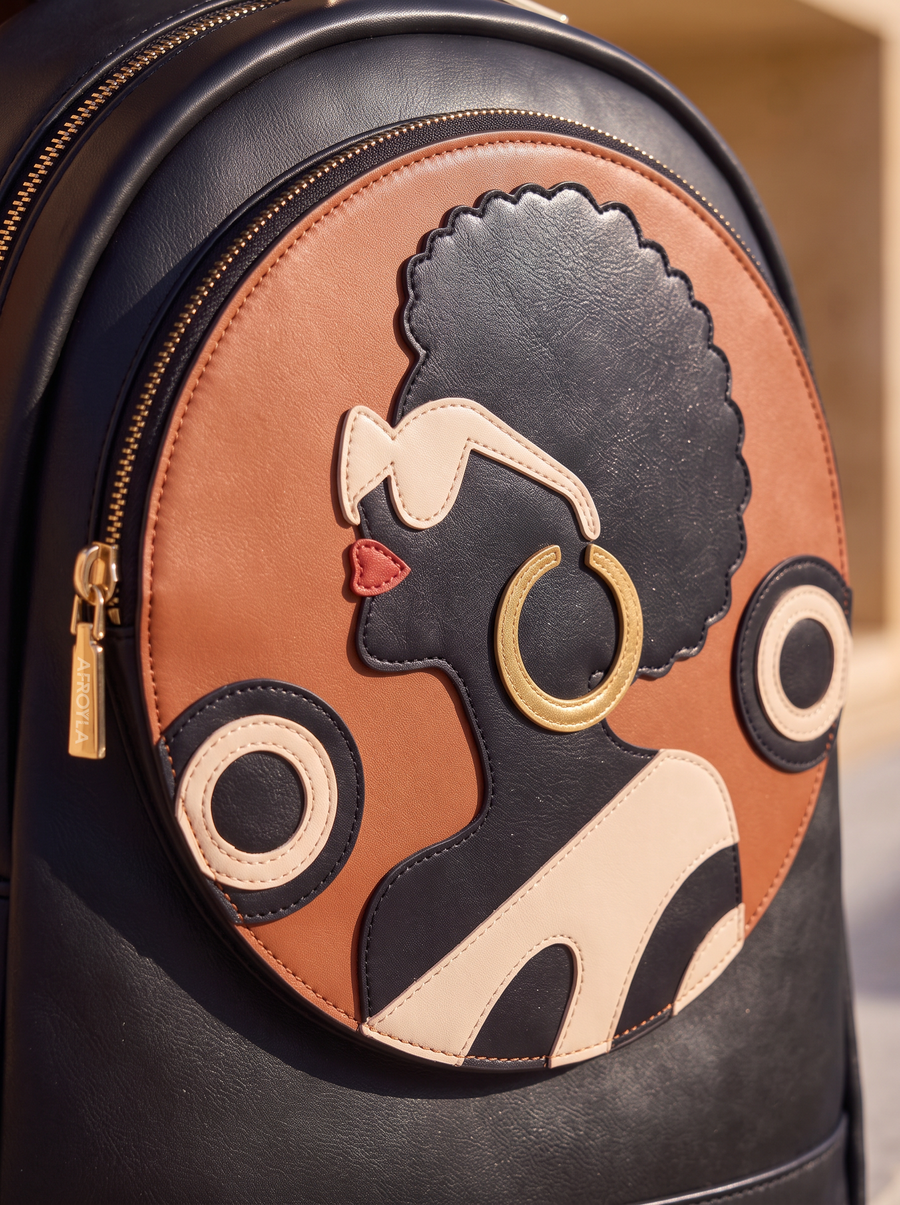 "Nubiya" Black Applique Leather Backpack
