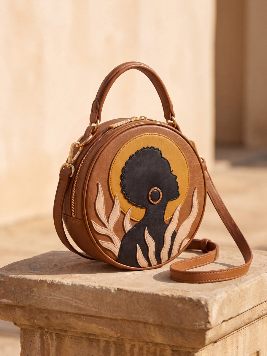 "Nuru" Applique Circle Crossbody Bag