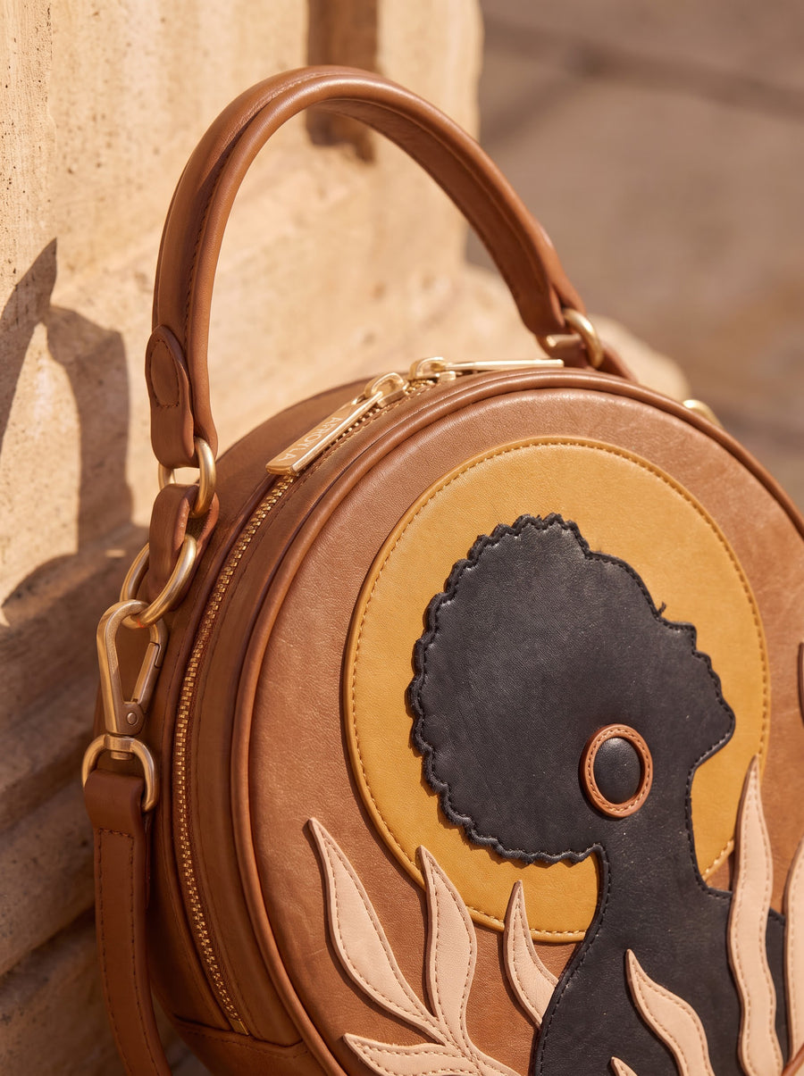 "Nuru" Applique Circle Crossbody Bag