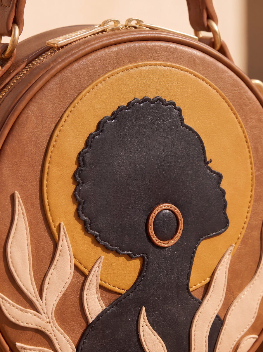 "Nuru" Applique Circle Crossbody Bag
