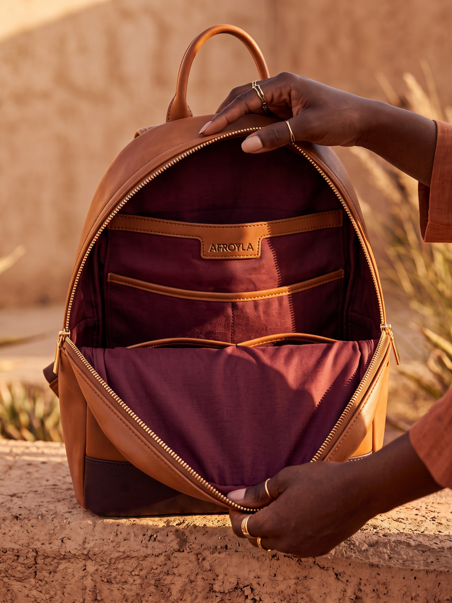 "Zahara" Brown Applique Leather Backpack