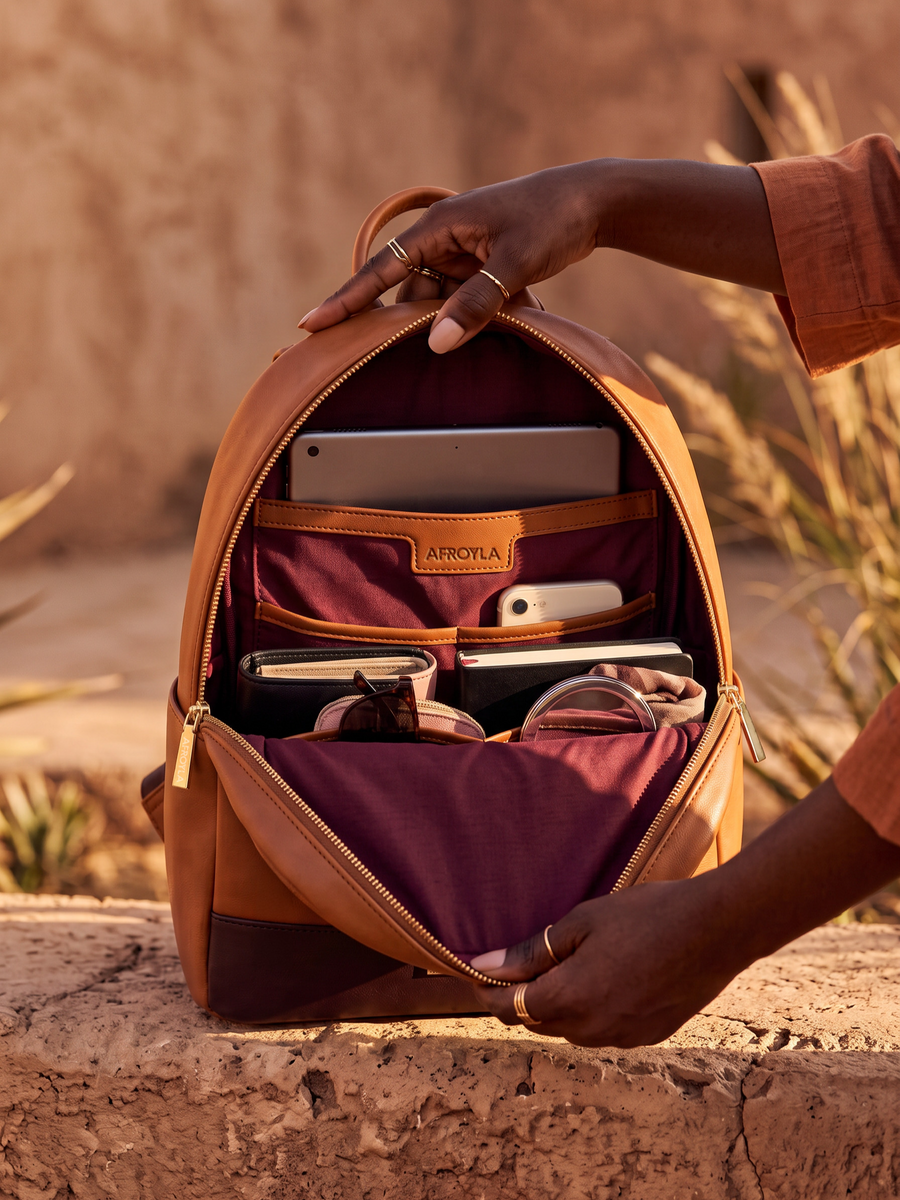 "Zahara" Brown Applique Leather Backpack