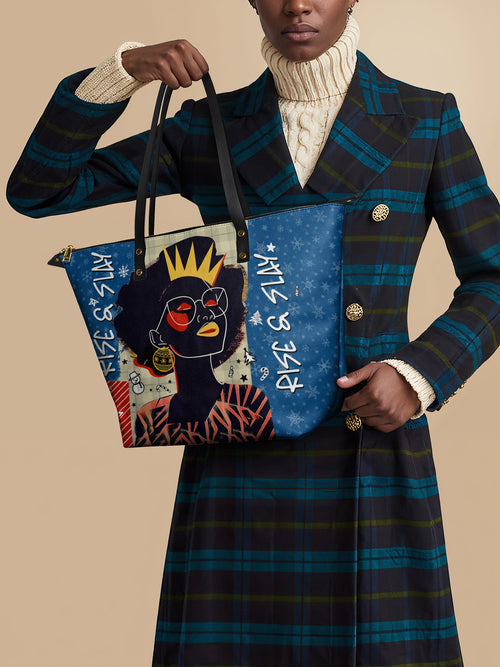 "Aina" Blueberry Snow Leather Tote Bag - DD DEAL
