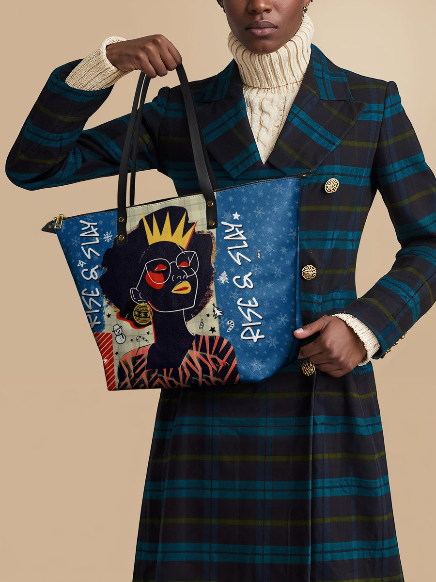 "Aina" Blueberry Snow Leather Tote Bag - DD DEAL
