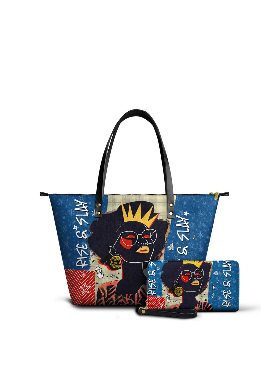 "Aina" Blueberry Snow Leather Tote Bag Matching Set - DD DEAL