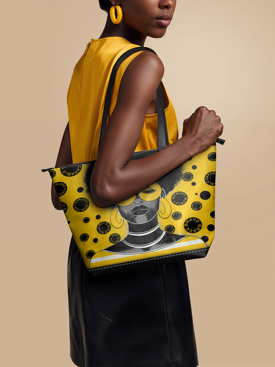 "Fahari" Marigold Pop Leather Tote Bag