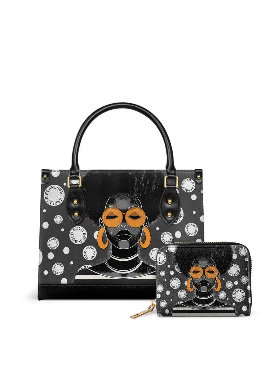 "Fahari" Monochrome Small Leather Handbag Matching Set - DD DEAL