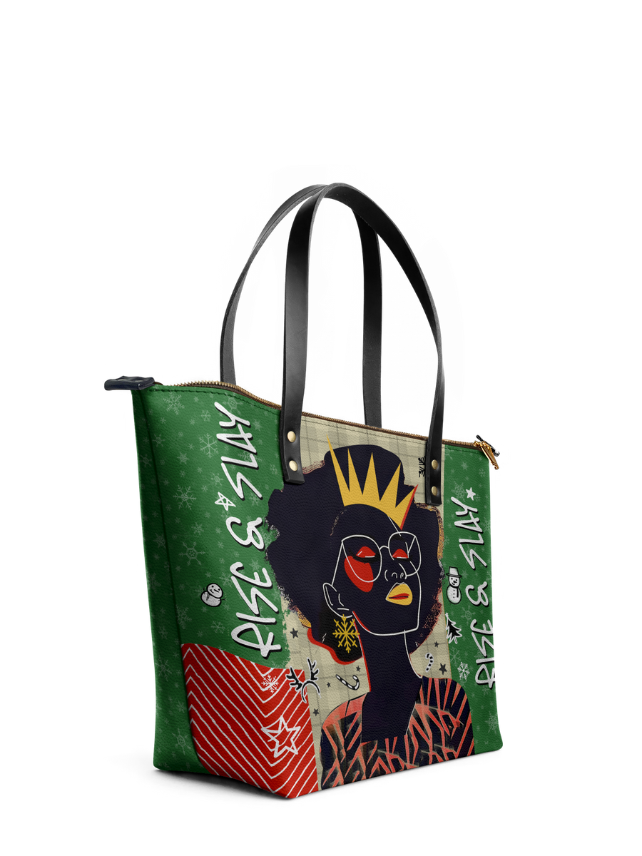 "Aina" Lime Pop Xmas Leather Tote Bag