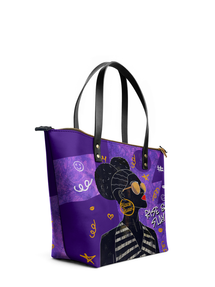 "Sanaa" Purple Crayon Leather Tote Bag