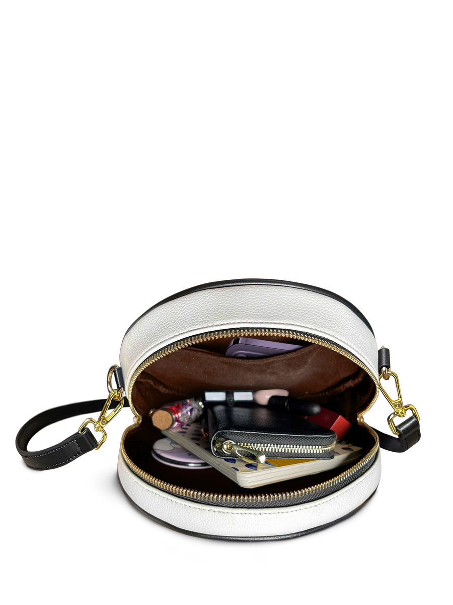 "Imani" Dove White Circle Crossbody Bag