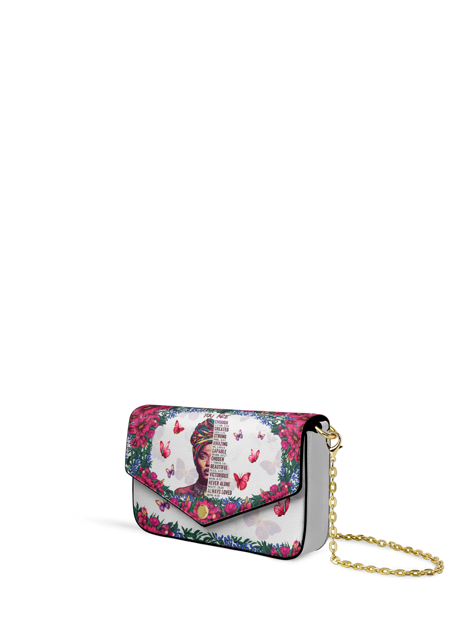 "Imani" Dove White Envelope Chain Crossbody Bag