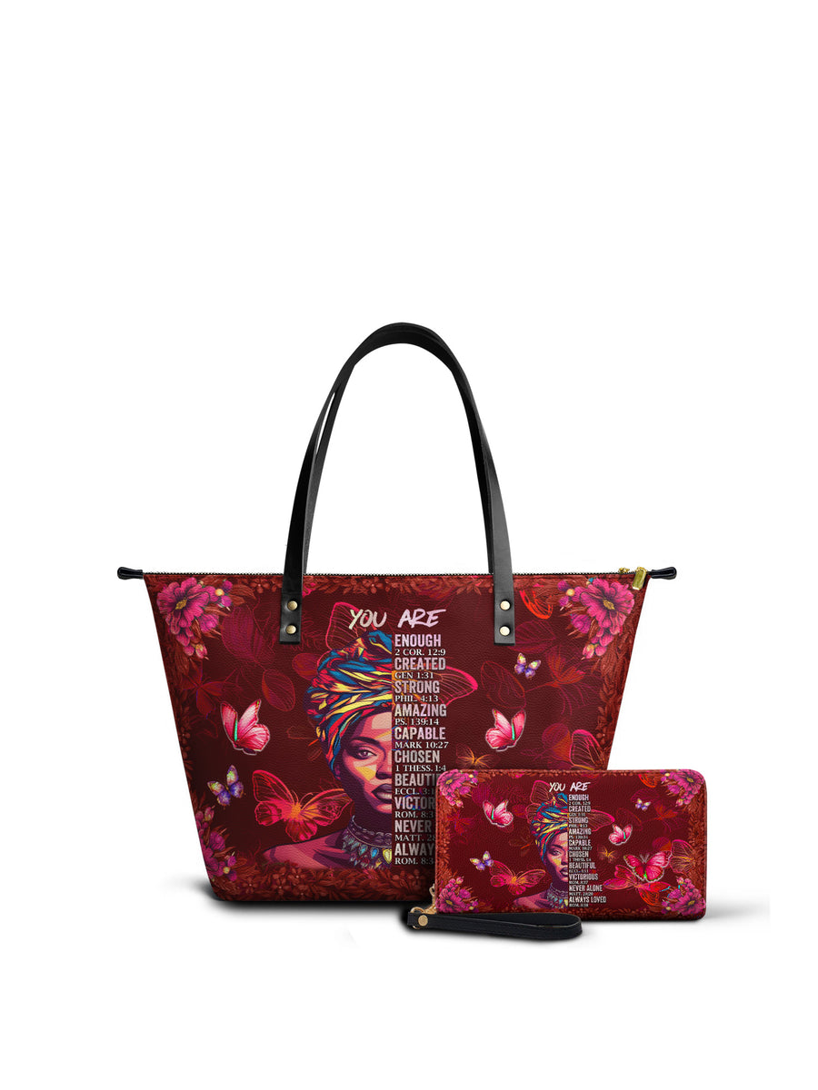 "Imani" Pomegranate Red Leather Tote Bag Matching Set - DD DEAL