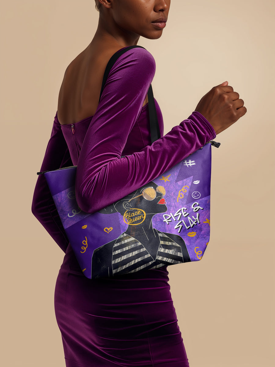 "Sanaa" Purple Crayon Leather Tote Bag