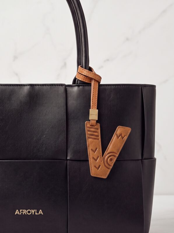 Letter V leather bag charm